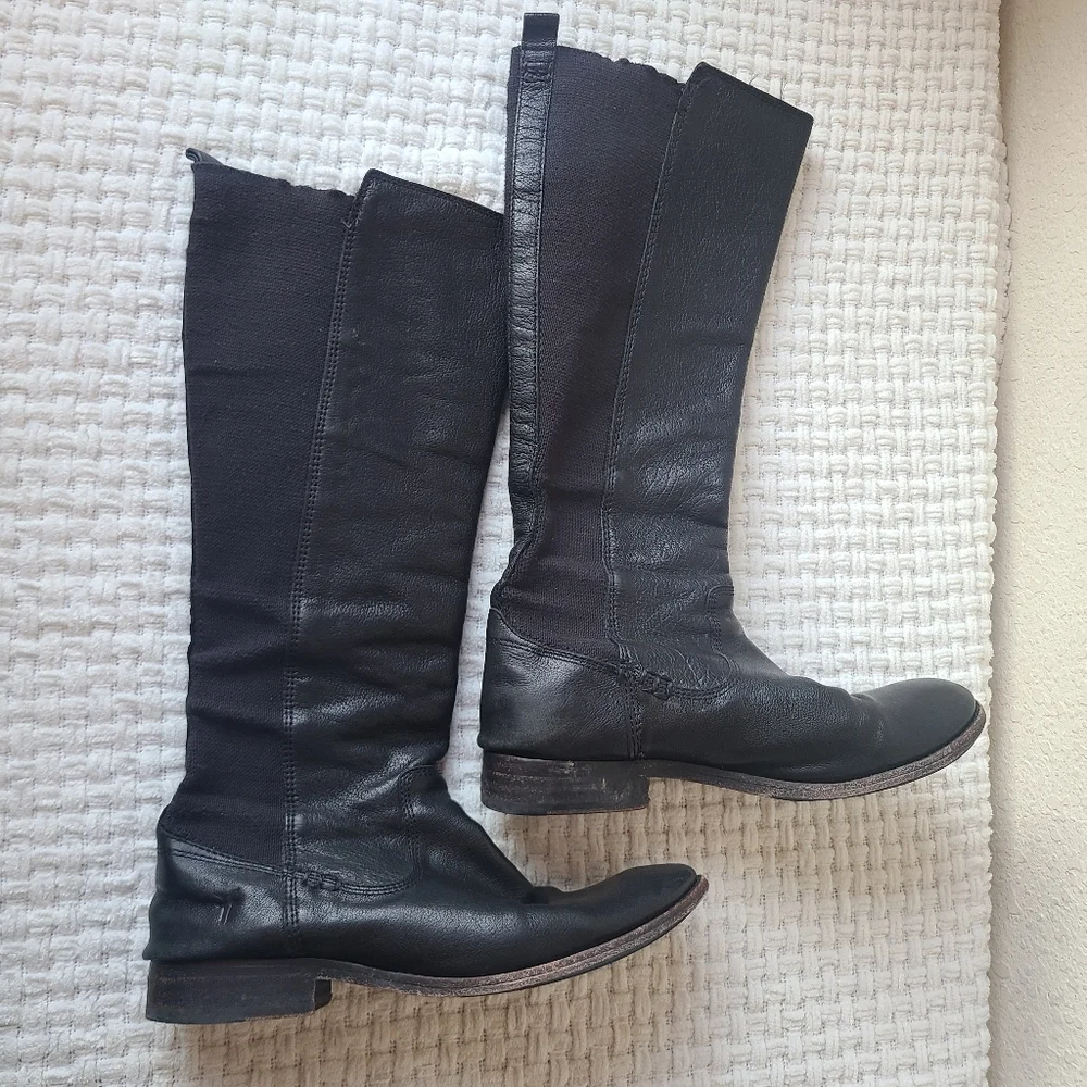 FRYE Black Leather Knee-High Boots Women's Size 6.5
